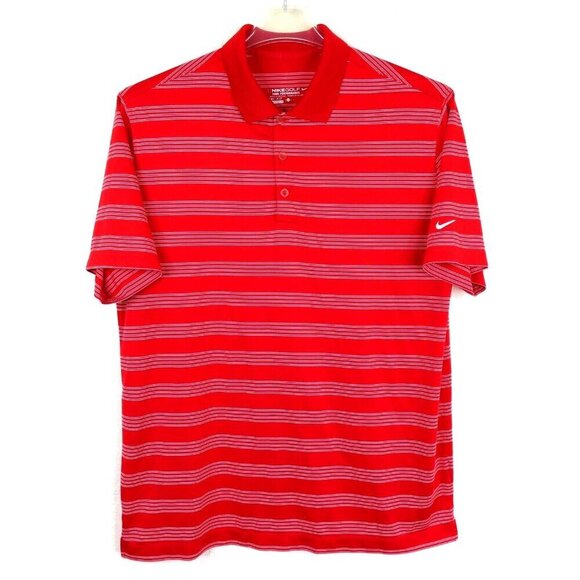 Nike Golf Mens Large Dri Fit  Tour Performance Red White Stripe Polo Shirt Top - Picture 9 of 9
